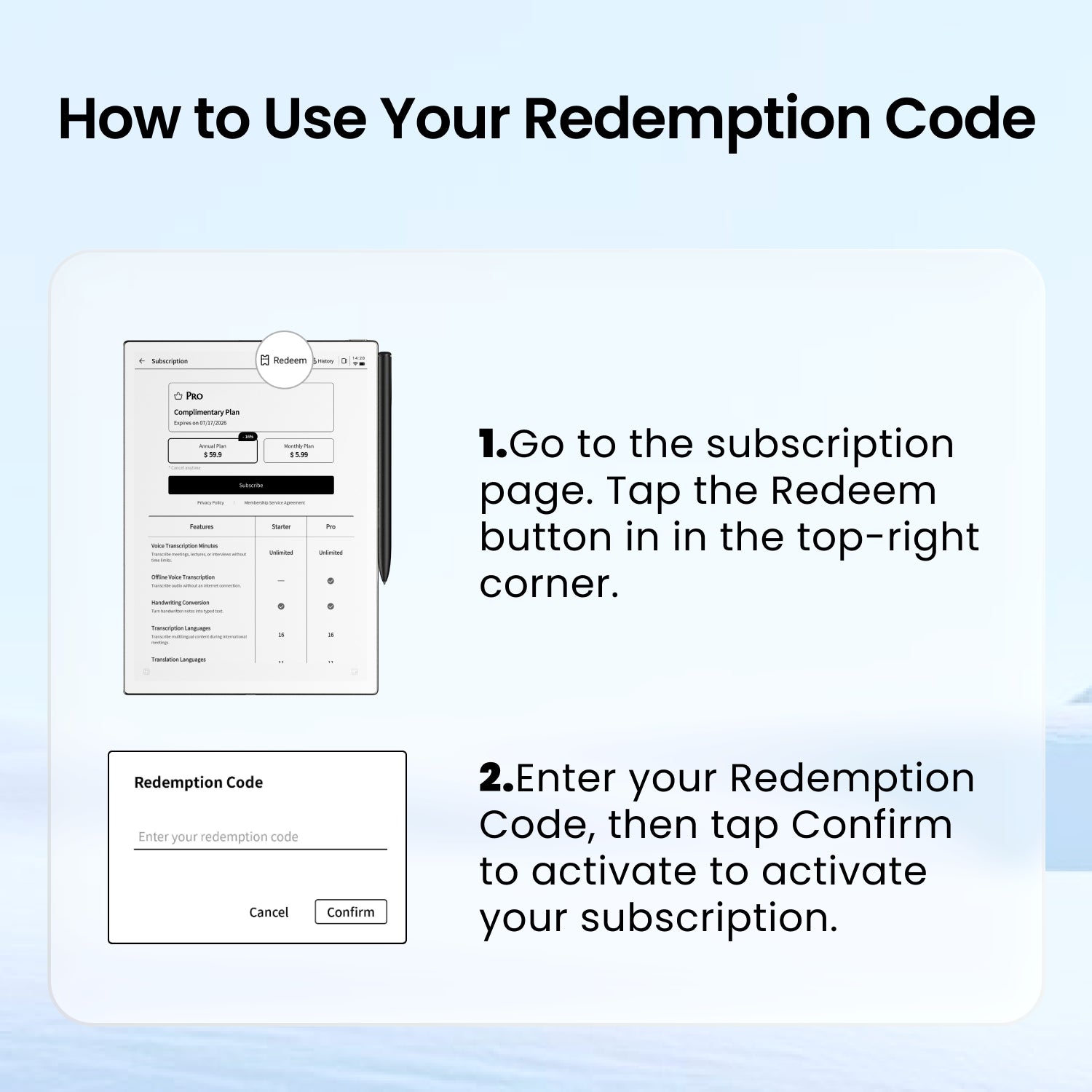 Pro Plan Redemption Code for AINOTE 2
